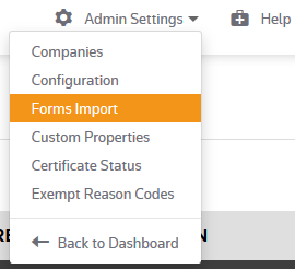 Drop-Down Menu Showing Option to Import Forms
